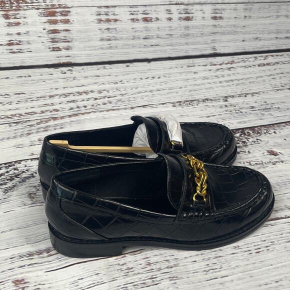 $118 Aqua Women's Size 6 Black  Perle Croc Embossed Loafers - Picture 6 of 9